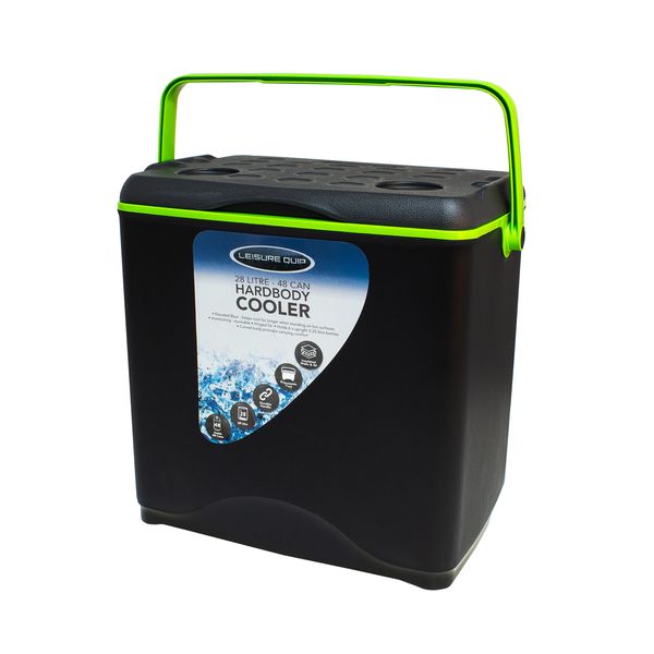 Leisure Quip Hard Body Cooler Black +Lime Green Inner - Capacity 28L/48Cans