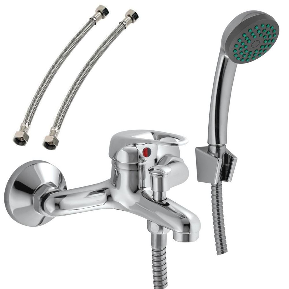 Wall-Mounted Chrome Bath Shower Mixer with Hand Shower