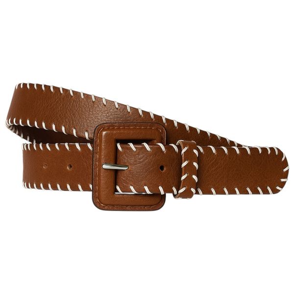 Women's White Stitch Edge Casual Belt - Brown