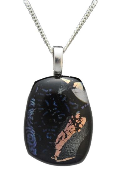 925 Sterling Silver Necklace (45cm Cube Chain) with Dichroic Glass Pendant