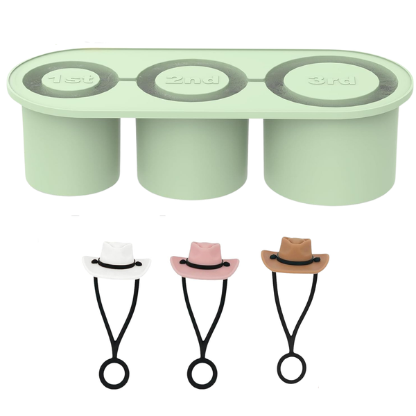 3 Pieces Ice Cube Tray For Tumbler Cup With 3 Cute Hat Shape Straw Covers Cap