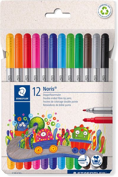 Staedtler Noris 320 C12 Double Fibre Tip Pens - Wallet of 12 Colours