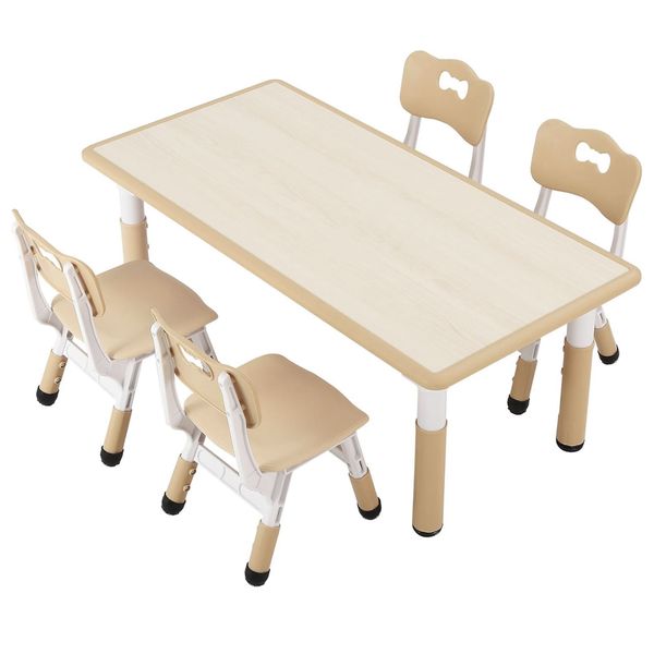 Kids Table &amp; 4 Chairs Set - Height Adjustable Toddler Table for Ages 3-8