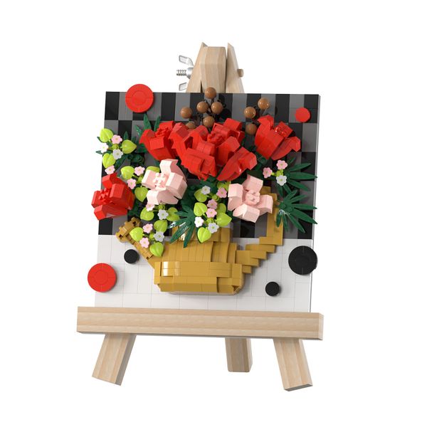 Pixel Art Brick Flower Easel - Rose Bouquet - 845 Piece