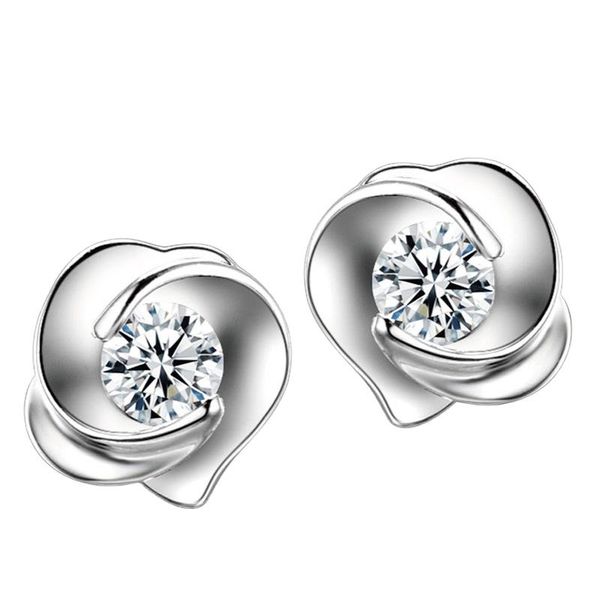 Earrings 925 Sterling Silver Rose Flower Diamond Earrings