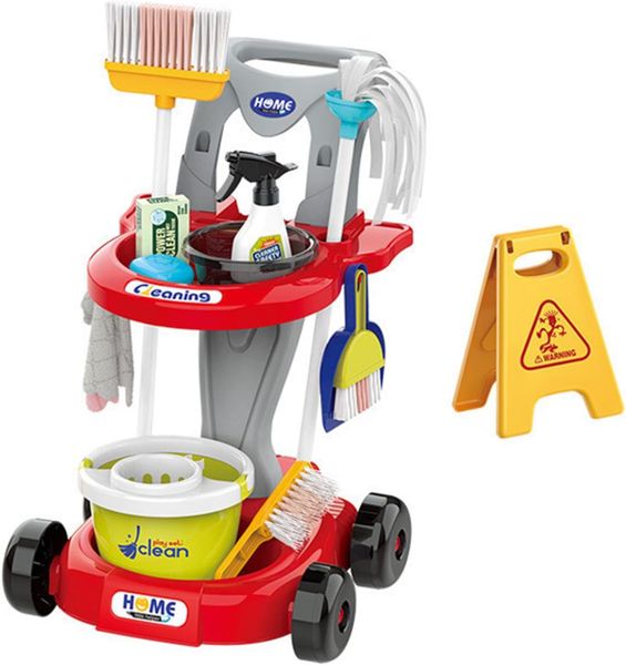 Cleaning Cart Toy Set - Pretend Play Role - Cleaning Trolley Kit - Kids Toy