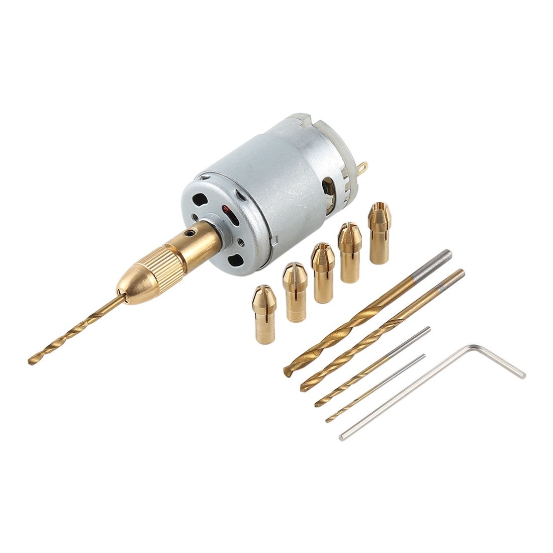 Mini DIY Brass Electric Drill Chucks Drill Bits Set DC12V Motor Shop