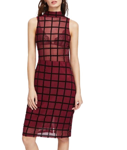 Sheer Grid Print Bodycon Dress