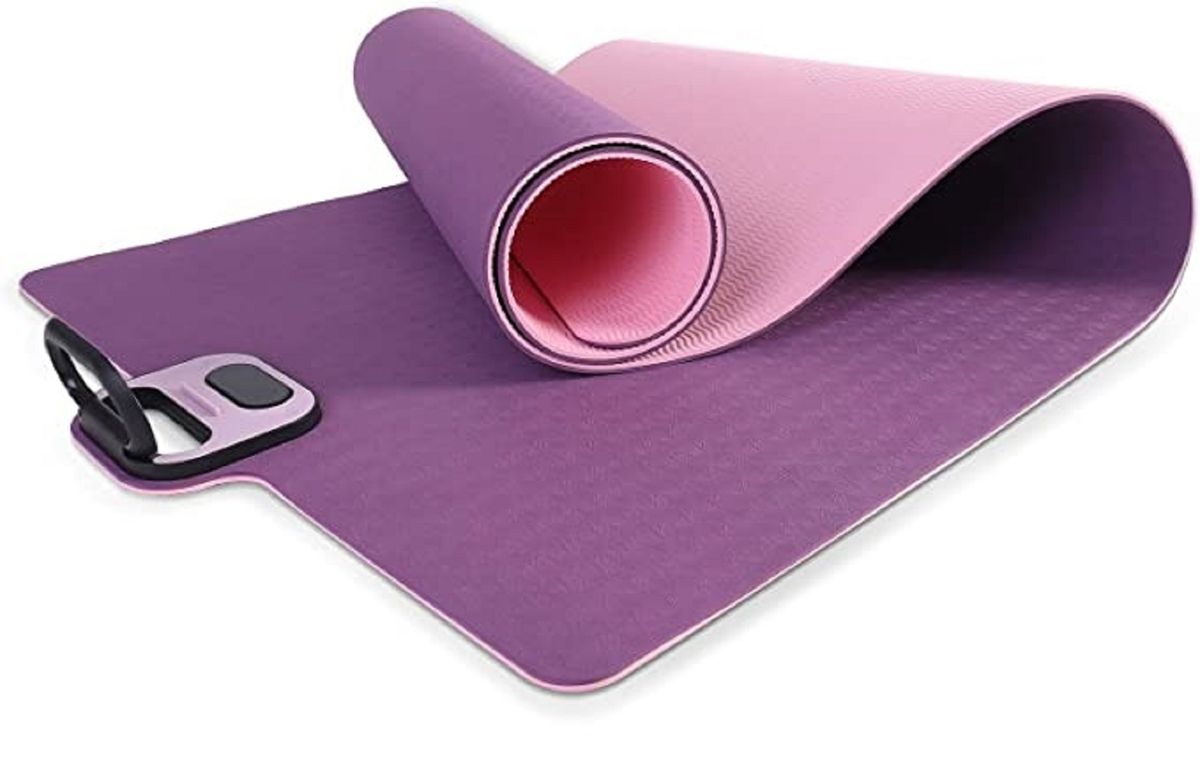 TPE Yoga Mat - Exercise Fitness Mat with Timer and Phone Holder - Non-Slip