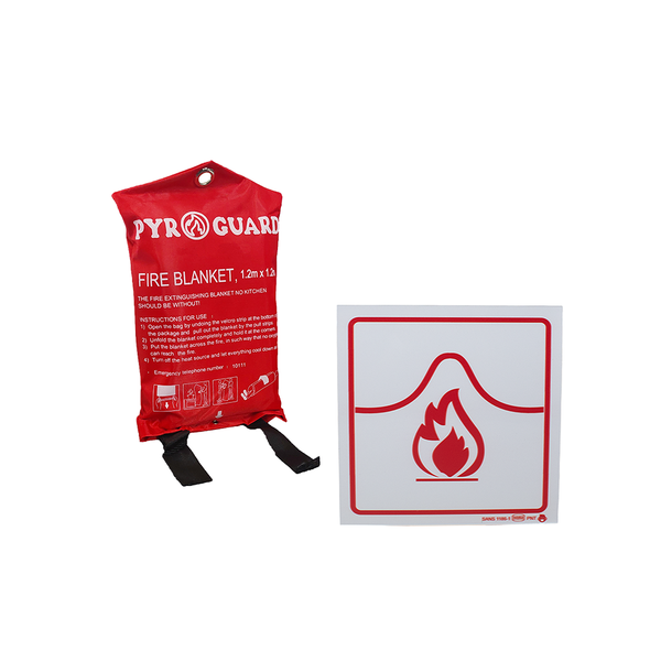 Fire Blanket 1.2×1.2M in Fabric Case &amp; Fire Blanket Sign (190 x 190mm)