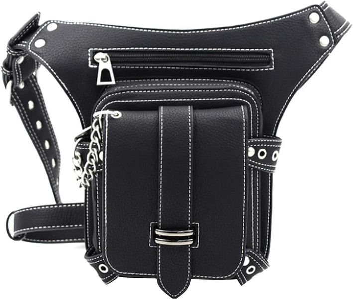 Fanny Pack Hip/Thigh Pouch Shoulder Bag Black (Black Chain)