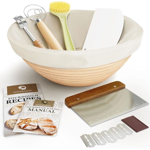Superbaking - Banneton Bread Proofing Basket Set - 9" Round Sourdough Kit