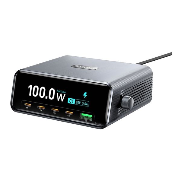 USB 100W GaN 5-ports Desktop Fast Charging Type C Power Docking Station