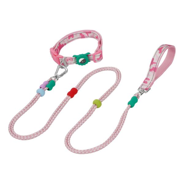 Reflective Dog Collar Leash Set with Tracker Holder for Small Medium Dogs