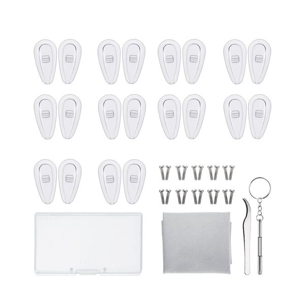 Eyeglass Repair Kit Nose Pads with Screws Tweezer &amp; Cleaning Cloth-10 Pairs
