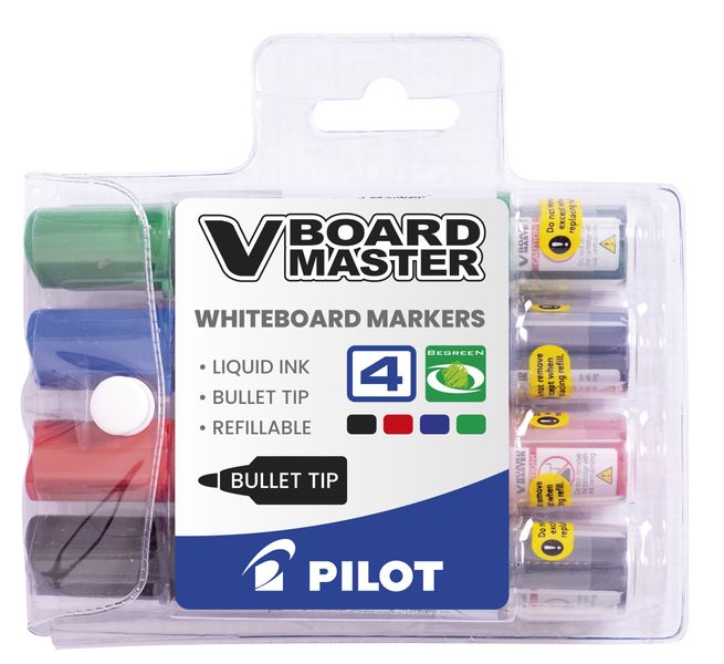 Pilot V Board Master Whiteboard Markers - Wallet of 4 Colours