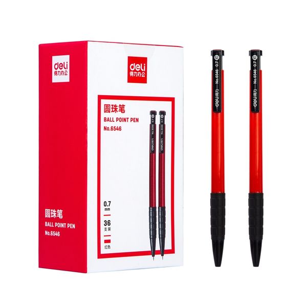Deli Retractable Ballpoint Pen 0.7mm Red 36pcs