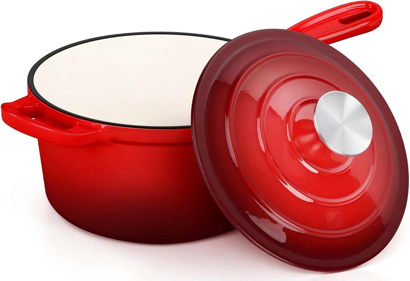 P&amp;P CHEF 2QT Saucepan with Lid, Enameled Cast Iron Sauce Pan Pot