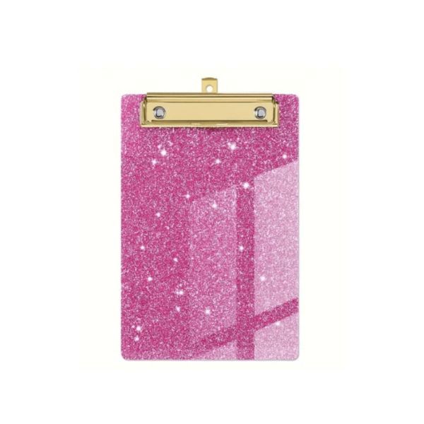 A6 Glitter Acrylic Clipboard with Gold Clips - Pink