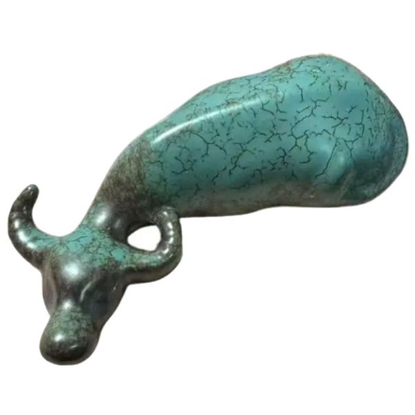 Decor Green Ceramic Cow Statue For Indoor &amp; Outdoor Decoration - 9.2cm