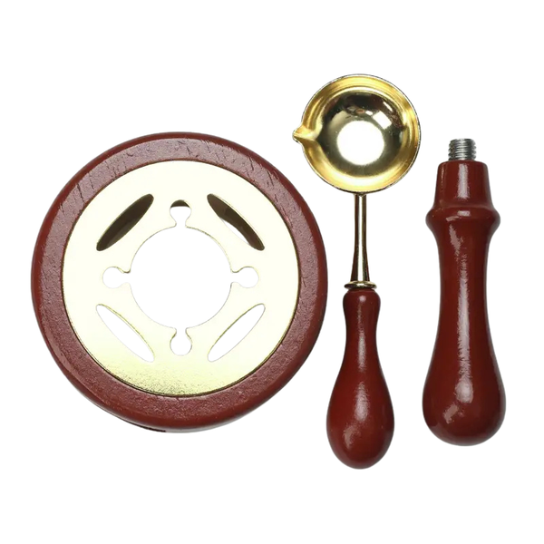 Wax seal stove three piece set - Stove, Spoon and stamp handle - Dark Brown