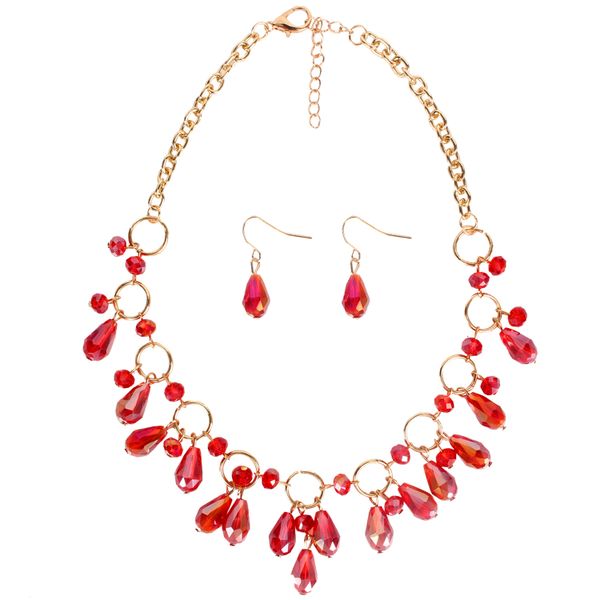 Vintage water drop Beaded Necklace and Earrings Sets-Red+Gold