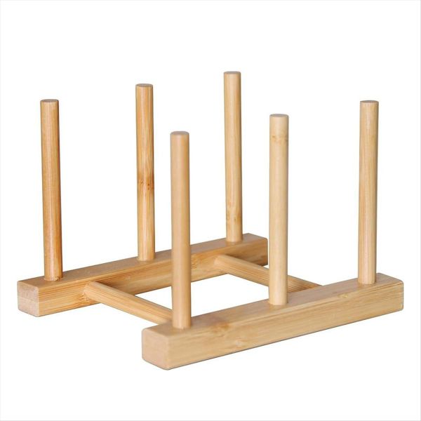 Kitchen Organizer Pot Lid Holder Bamboo Storage Rack Multifunctional Dish P