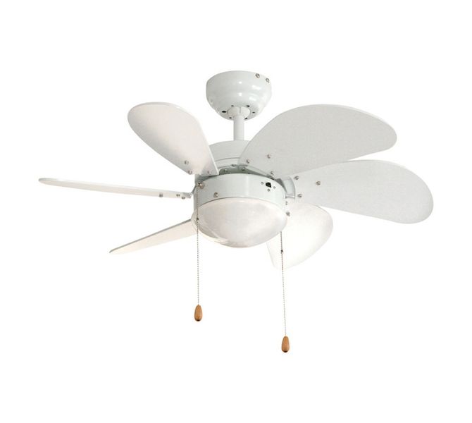 Petit Star 77 cm Ceiling Fan: 6-Blade, White Finish, Integrated Light