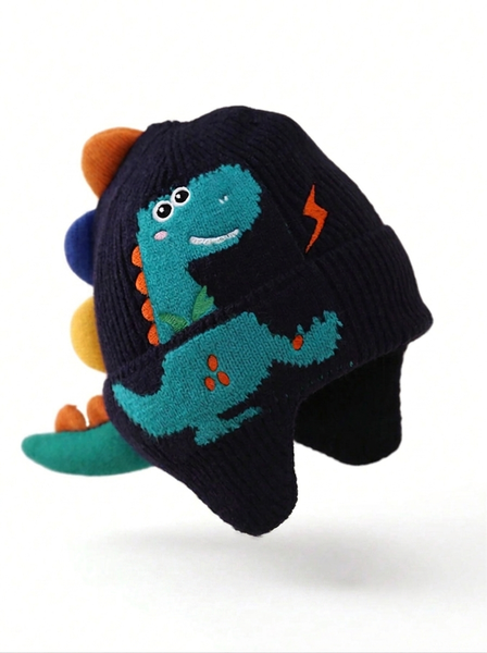 Dinosaur Print Winter Earflap Hat, For Boys &amp; Girls Aged 2-8 Years