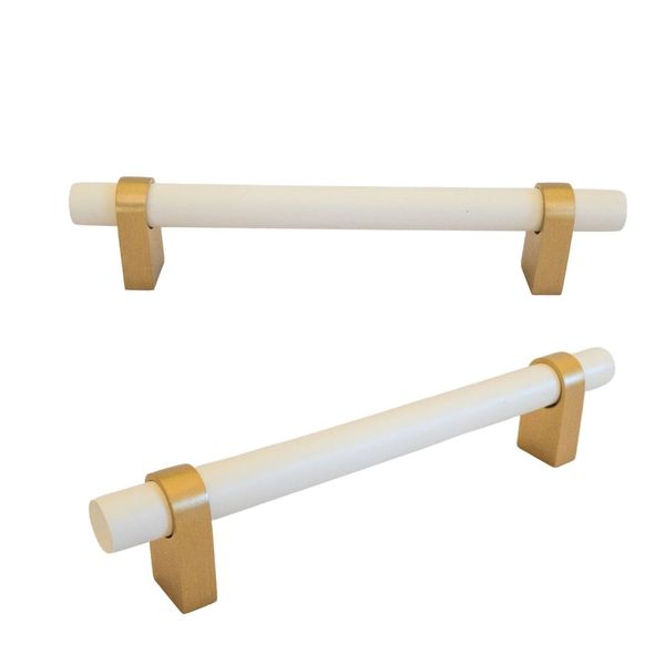 Beechwood and Brass T Shape Door Handle Fitting - Set of 2