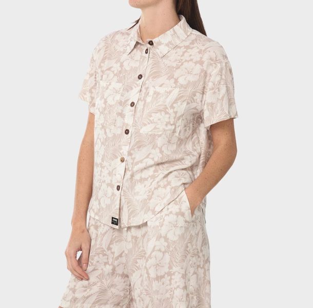 Jeep Women Resort Printed Viscose Short Sleeve Button Neck Shirt