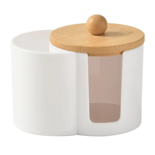 Cotton Swab &amp; Earbud Holder with Wooden Lid