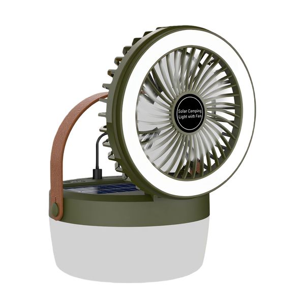 Solar Camping Fan With Led Light, Rechargeable Portable Fan, Usb Powered