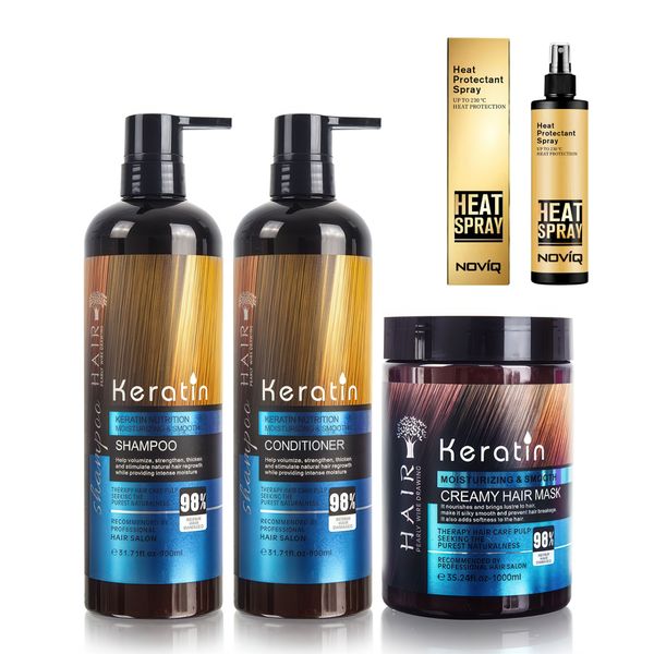 3-Piece Keratin Hair Care Set for Hair Repair + NOVIQ Heat Spray 250ml