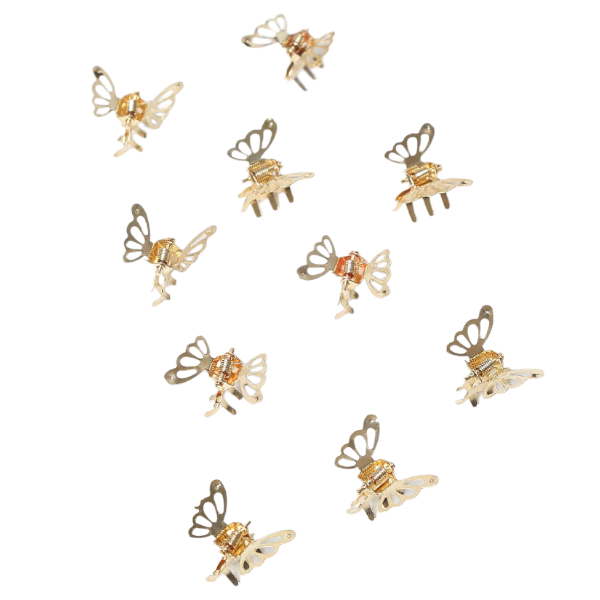 10 Piece Elegant Hollow-Out Mini Butterfly Hair Clips For Women - Gold
