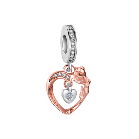 Forever Love Rose Gold Heart Dangle Charm For Charm Bracelet Image