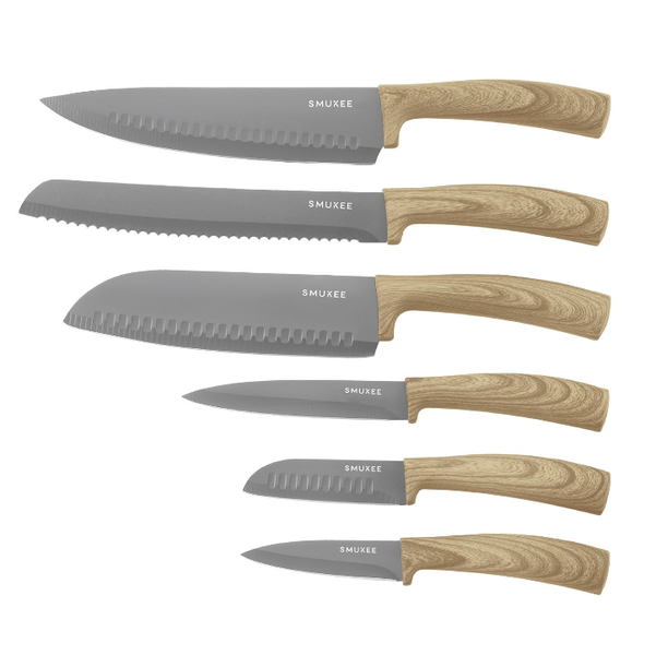 Smukee 6-Piece Titan Pro Stainless Steel Knife Set -Dark Wood - Forest Line