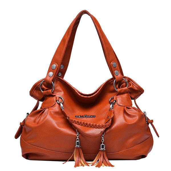Women's Casual Soft Leather Satchel Handbag Shoulder Bag - Brown