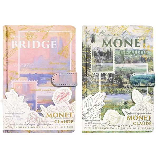 PEISKOS 2PCS Monet Oil Painting Full-Color Pages Magnetic Notebook Journal
