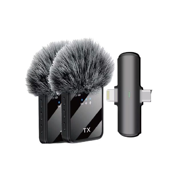 2-in-1 Dual Wireless Lavalier Microphones For Type-C &amp; Lightning Devices PK