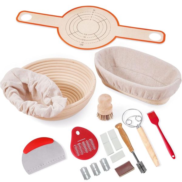 11 Piece Bread Proofing Basket Sourdough Baking Set Bowl Tool Kit
