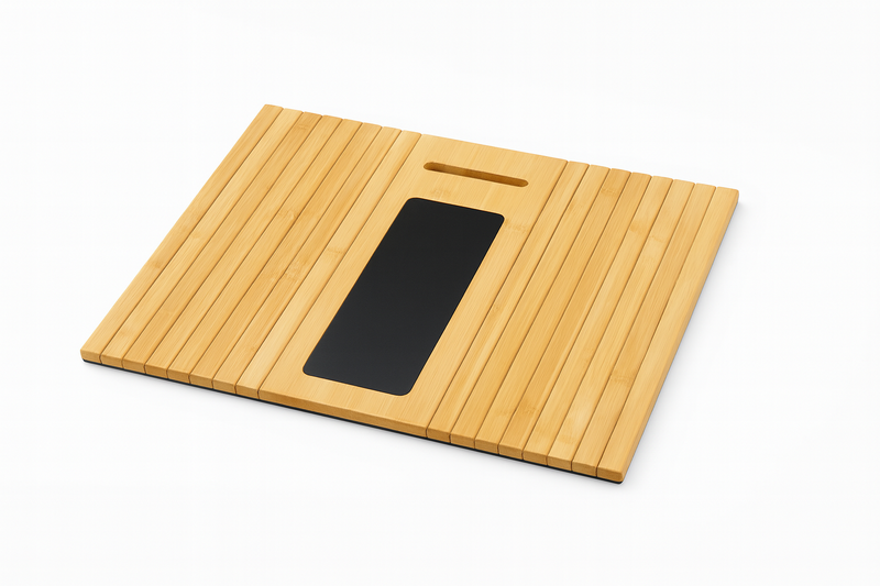 Multifunctional Bamboo Sofa Tray with Integrated Black Insert