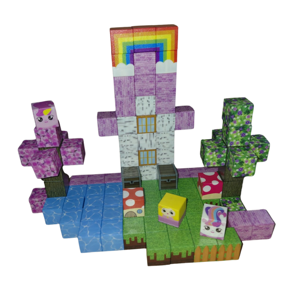 100-Piece STEM Magnetic Building Blocks Unicorn Rainbow Unicorn House Theme