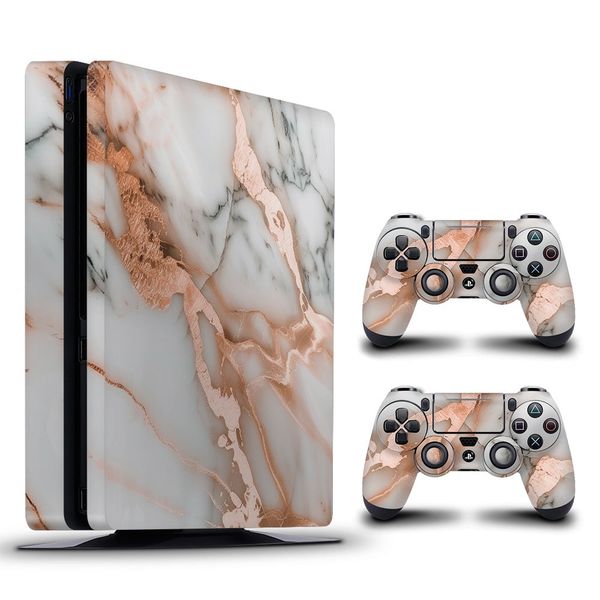 Decal Skin Compatible with PS4 Slim - Marble Rose Gold Accents (Decal Only)