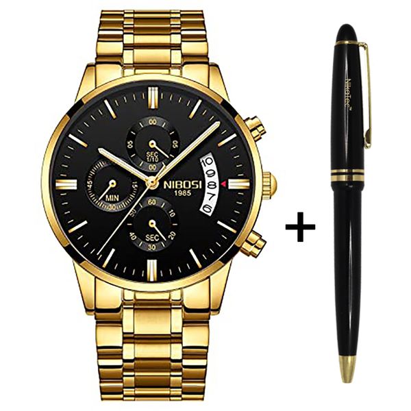 Nibosi - Golden Stainless Steel Analog Quartz Men's Watch With Black Dial