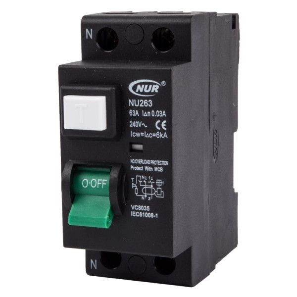 NUR Earth Leakage Din Rail - 63A DP 6 ka - 1 Pack
