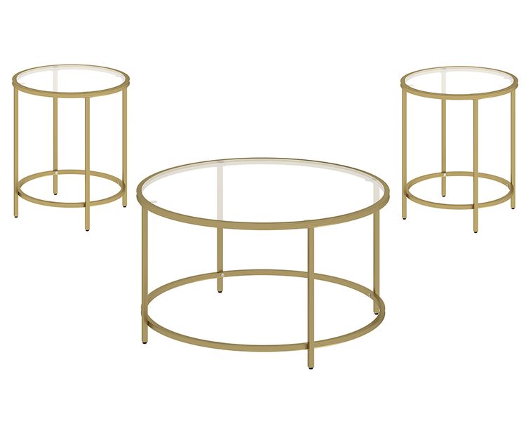 Anchor Large 84cm Round Centre Coffee Table &amp; 2 Side End Glass Tabletops