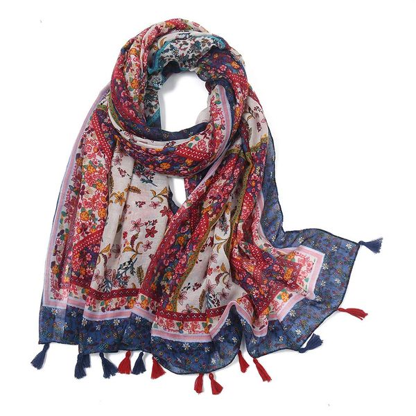 Boho Scarf for Women Lightweight Floral Printed Scarf Fashion Fringed Shawl