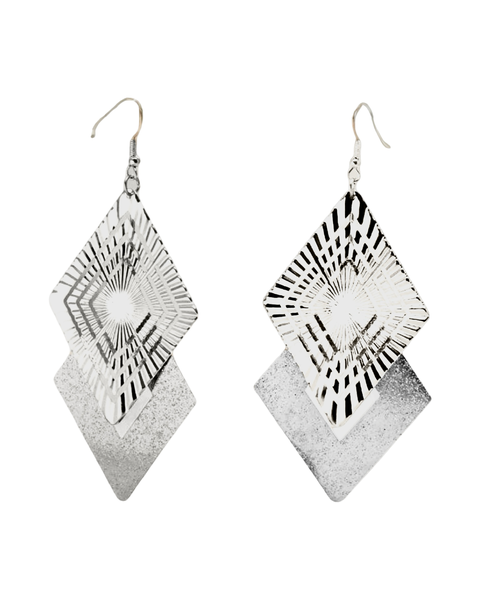 Silvery Rhombus Pendant Earrings
