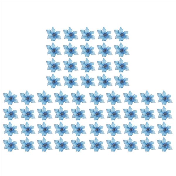 Christmas Glitter 20Pcs Artificial Wedding Christmas Flowers (Blue)